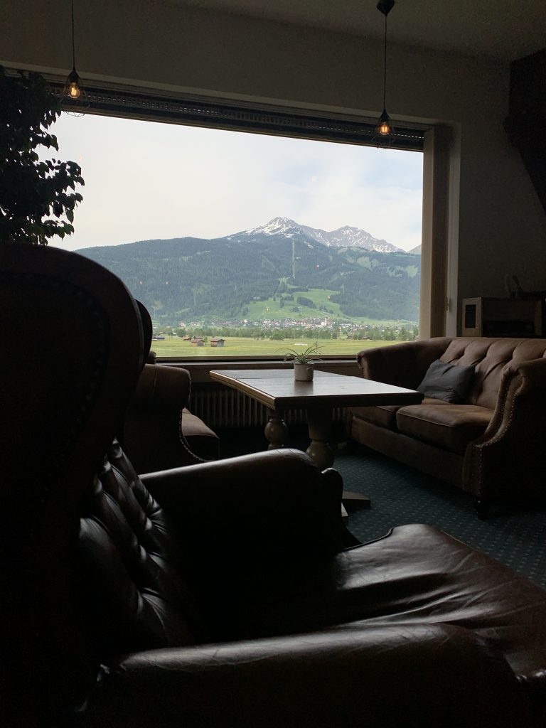 View from large window of the Mountain Mellow Hostel 